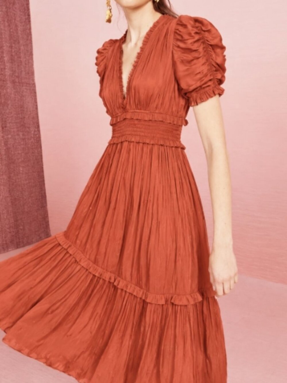 NWOT ULLA JOHNSON Maya Satin Midi Dress in Coral M $625